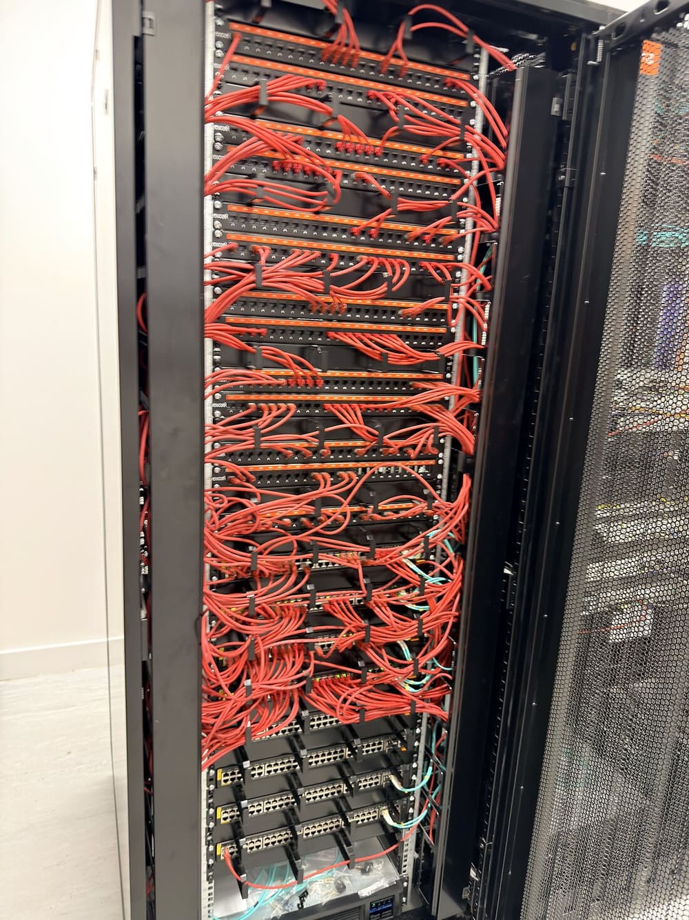 Structured cabling terminated and dressed in a Simplinet comms rack