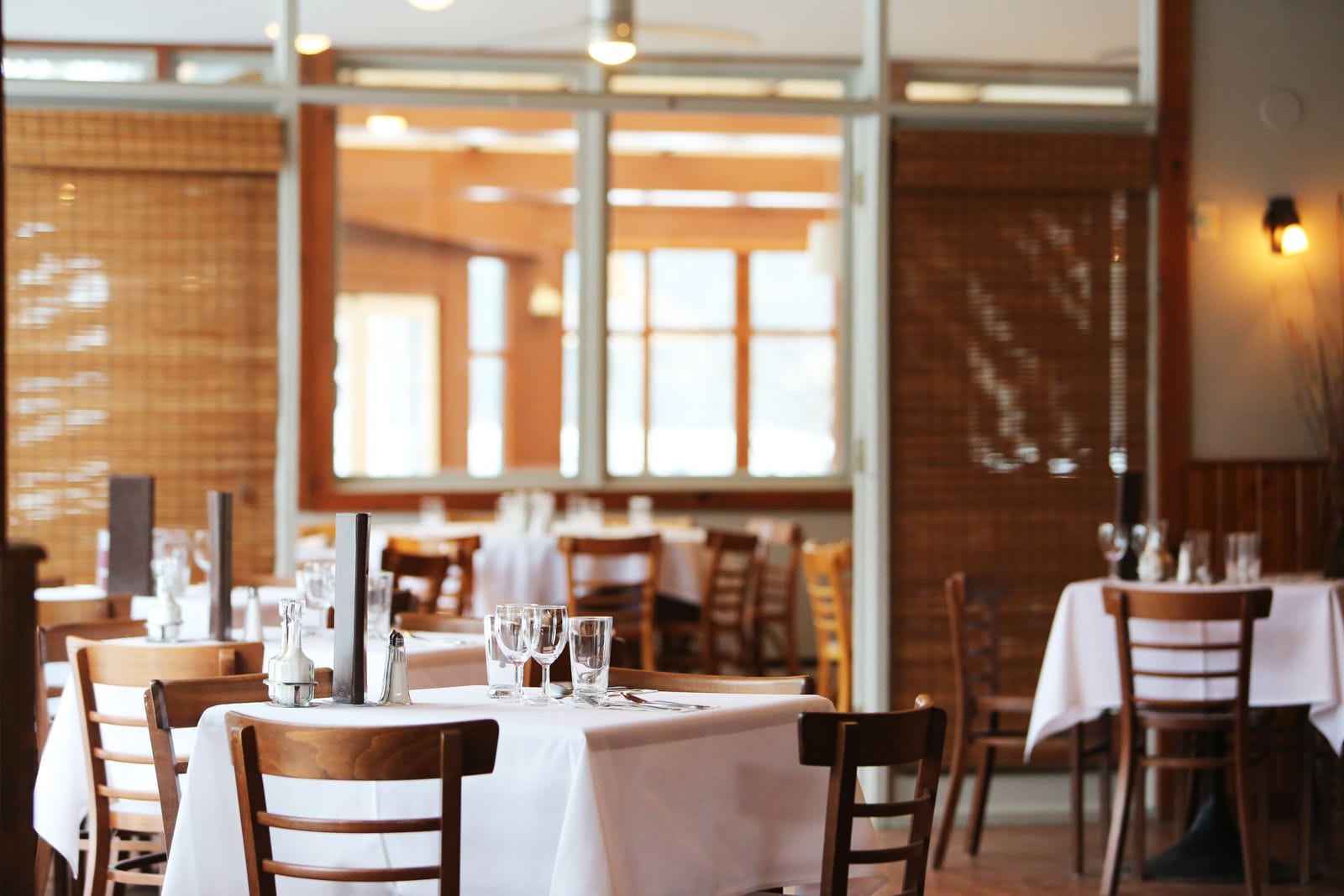 Restaurant interior laid up before service